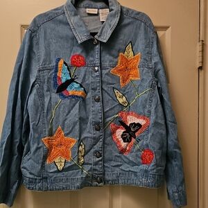 White Stag Blue Denim Jacket with Colorful Embroidery